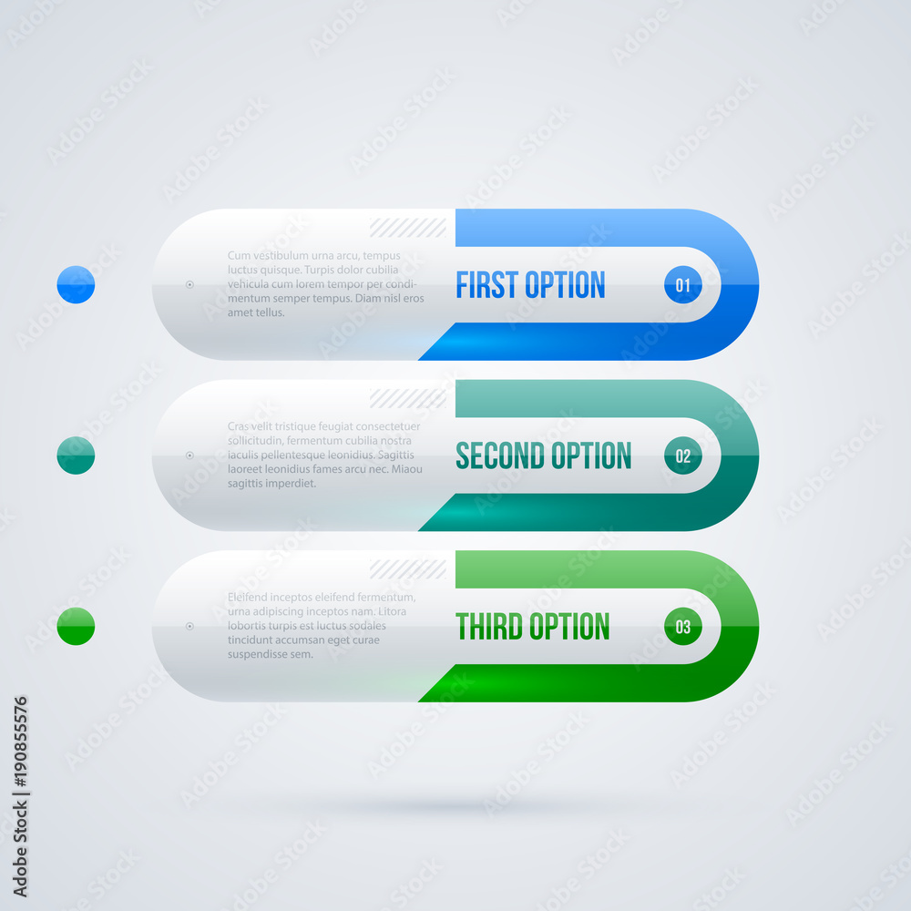 Three 3d web banners in clean glossy style on white background Three 3d web banners in clean glossy style on white background