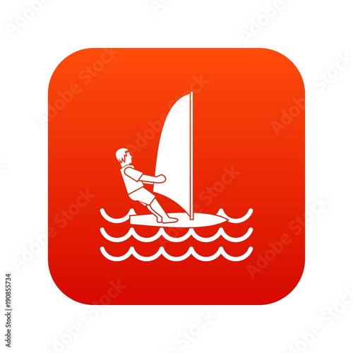 Man on windsurf icon digital red