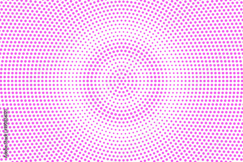 Pink on white dotted halftone. Half tone vector background. Centered dotted gradient.