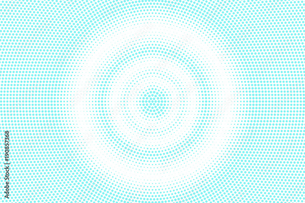 Blue white dotted halftone. Halftone vector background. Radial circle dotted gradient.