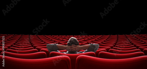 empty hall with lonely man sitting 3d illustration