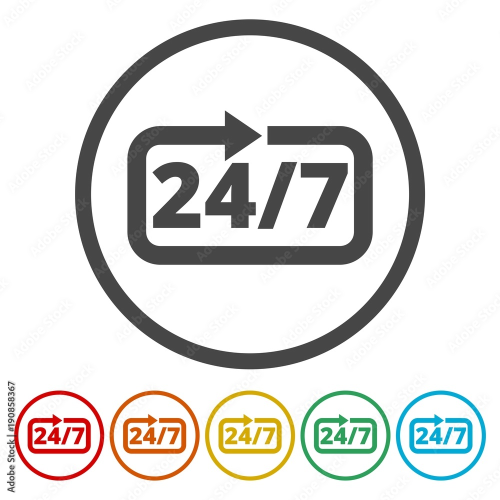 Twenty four hours open, Vector open hours icon, 6 Colors Included Twenty four hours open, Vector open hours icon, 6 Colors Included