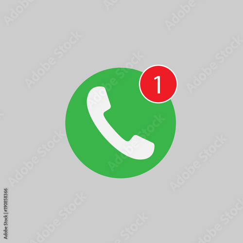 Phone icon, missed call sign, white on green background. Vector flat illustration.