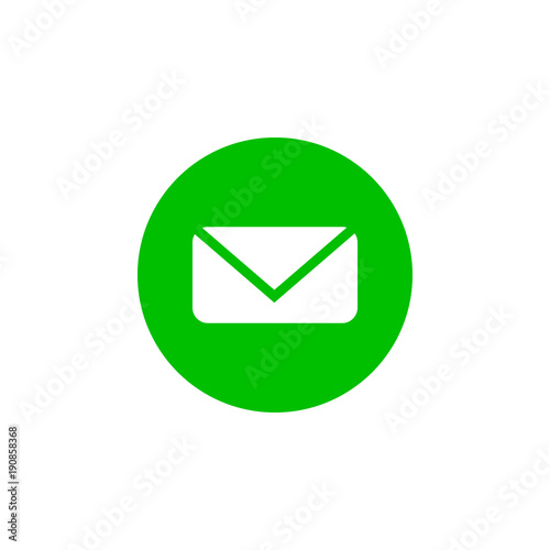 Message icon, email, letter sign, white on white/green background. Vector flat illustration.