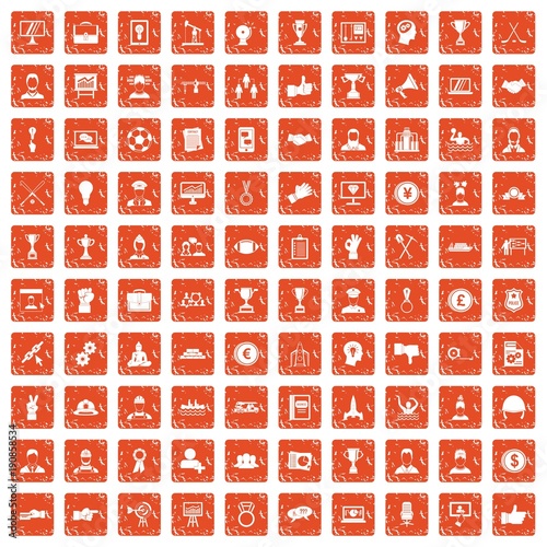 100 leadership icons set grunge orange
