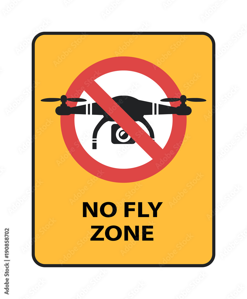 Vecteur Stock Drone No Fly Zone sign. Yellow prohibition sign with  quadcopter isolated vector icon | Adobe Stock