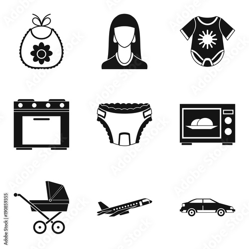 Motherhood icons set, simple style