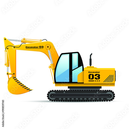 Yellow crawler-mounted excavator