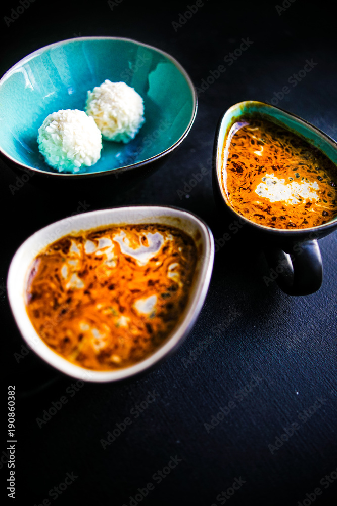 Breakfast concept with cup of coffee and sweets Breakfast concept with cup of coffee and sweets