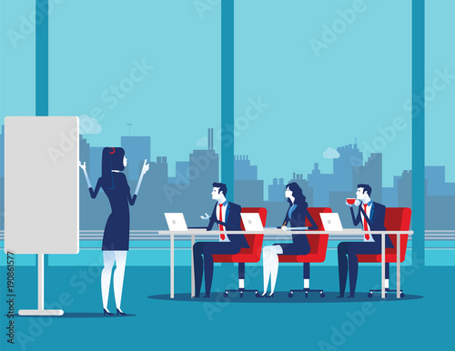 Business team meeting working and talking co working center. Concept business vector illustration.