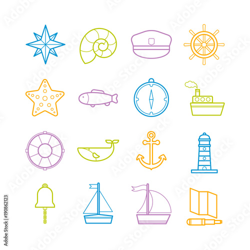 Collection of vector line sea icons for web, print, mobile apps design