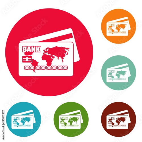 Credit card icons circle set vector isolated on white background