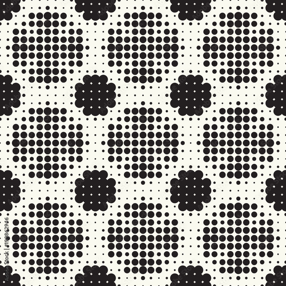 Seamless pattern halftone design. Modern textile print with dots. Vector fashion background. Grid of circles.