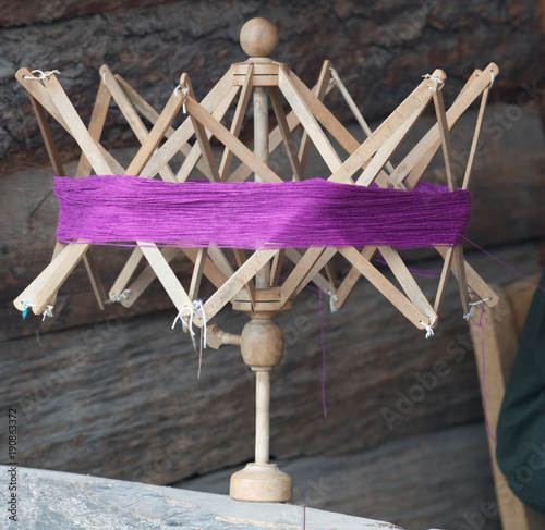 knitting wool, old winder machine, needle hank skein ball clews for knitted work, vintage hand mesh making