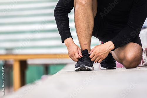 shoe laces at the stadium before the run