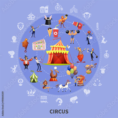 Circus Cartoon Round Composition