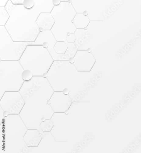 Abstract background structure DNA bio molecules on white background. Chemical bond background for banner, flyer or web. Molecular structure with white paper particles Vector illustration. EPS 10.