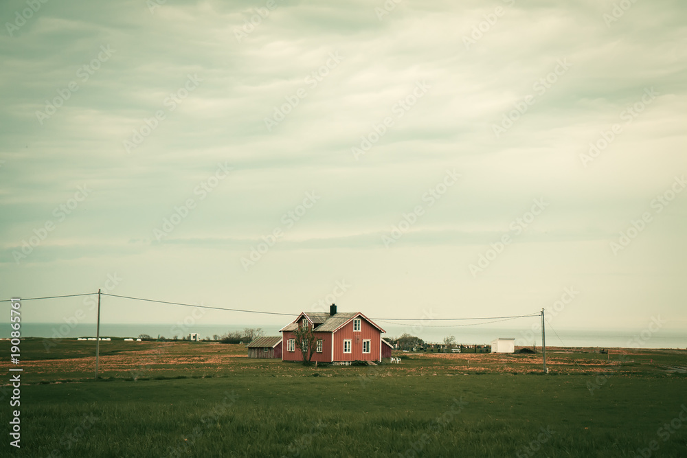 Fototapeta premium Norwegian traditional alone house in countryside