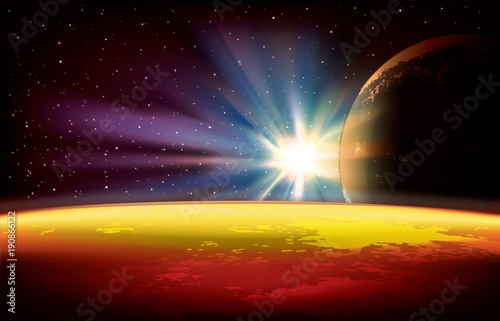 abstract background with planets and stars