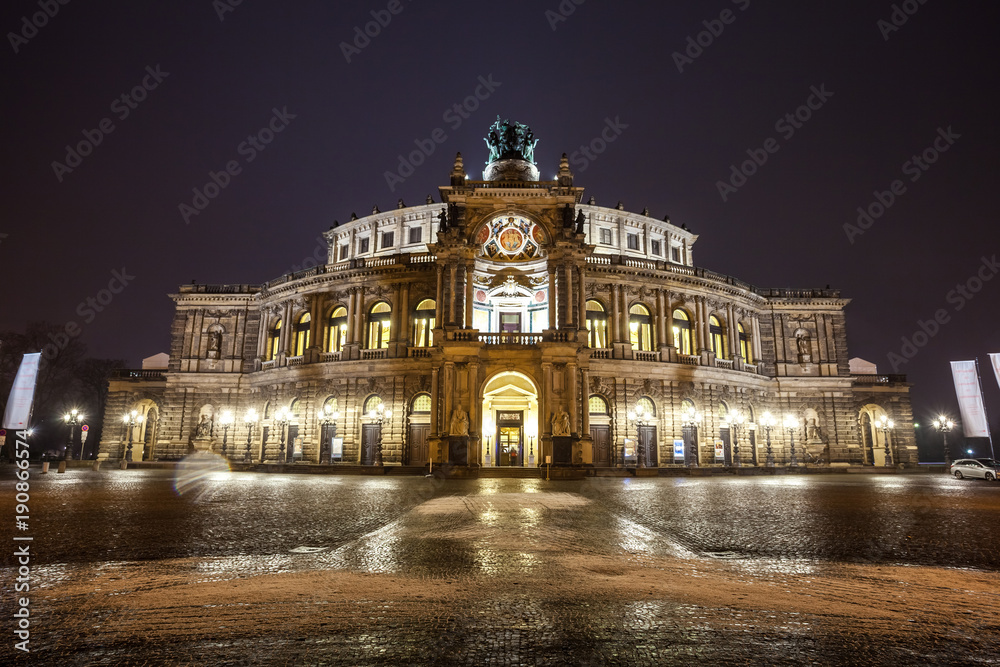 Semper Opera House At Night In Dresden; Germany