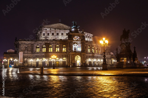 Semper Opera House At Night In Dresden; Germany