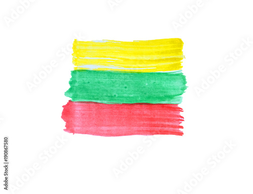 flag of Lithuania painted watercolor on white background