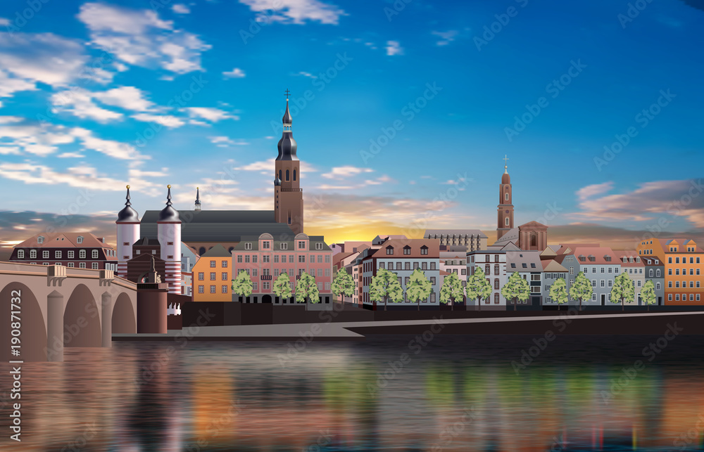 Fototapeta premium Panoramic view of medieval town in Germany