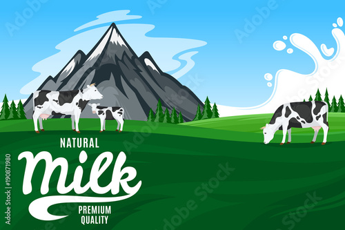 Vector milk illustration with mountain landscape