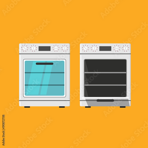 Oven closed and opened icon isolated on orange background. vector illustration 