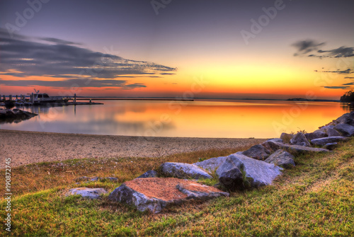Fotografie, Obraz The romantic sunset at the Kings Mill marina in Williamsburg Virginia