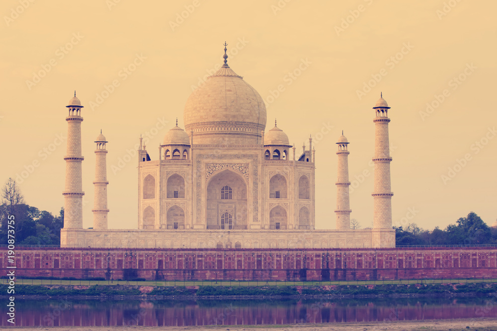 Fototapeta premium View to Taj Mahal across Yamuna river, Agra, India