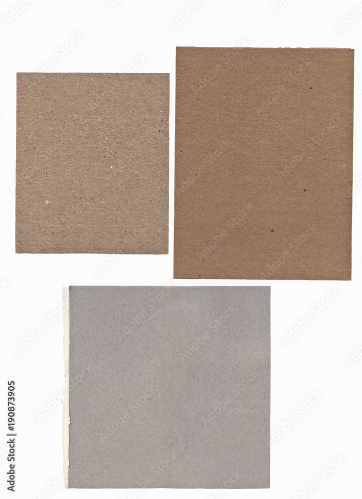 Collection of Three Pieces of Cardboard on White Background