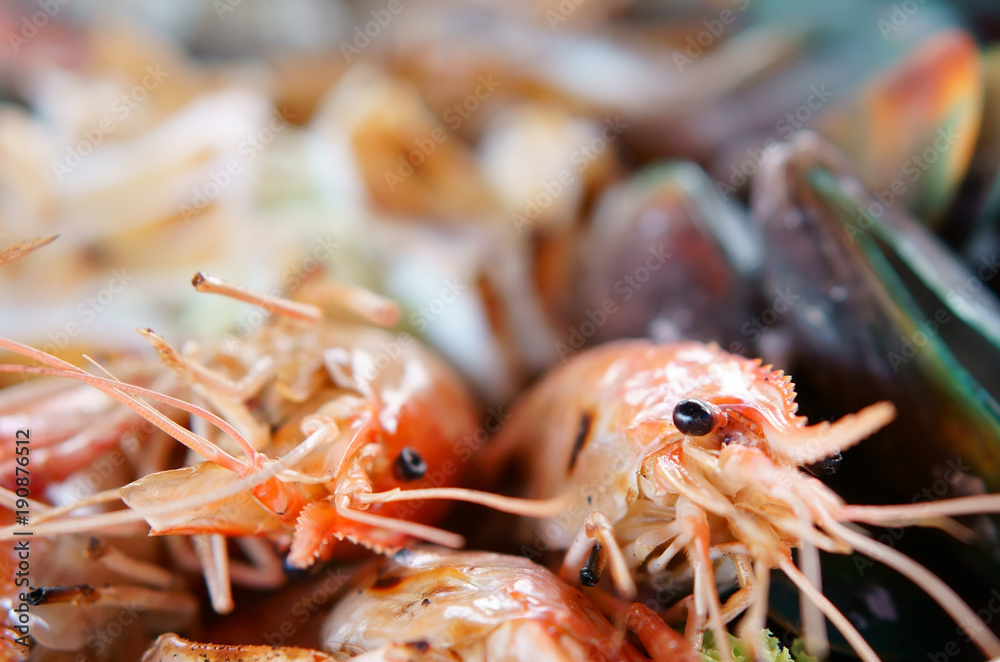 seafood grilled shrimp and mussel with squid or octopus for delicious lunch or dinner and have iodine with cholesterol at restaurant with space seafood grilled shrimp and mussel with squid or octopus for delicious lunch or dinner and have iodine with cholesterol at restaurant with space