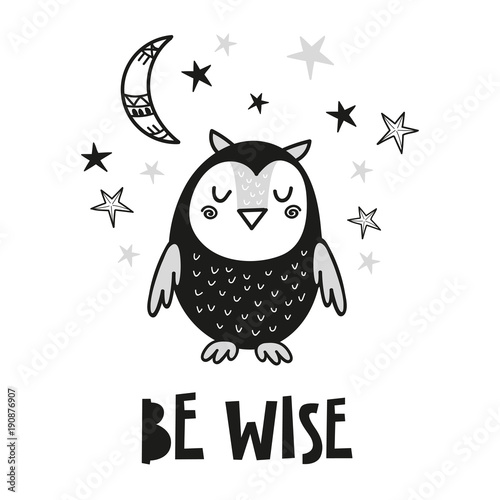Wallpaper Mural Cute owl poster for baby room, greeting card, print on the wall, pillow, decoration kids interior, baby wear and t-shirts   Torontodigital.ca