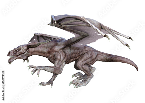 3D Rendering Fantasy Dragon on White