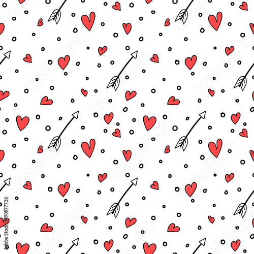 Doodle heart shapes and arrows seamless pattern