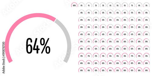 Set of circular sector percentage diagrams from 0 to 100 ready-to-use for web design, user interface (UI) or infographic - indicator with pink