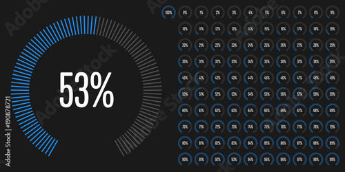 Set of circular sector percentage diagrams from 0 to 100 ready-to-use for web design, user interface (UI) or infographic - indicator with blue