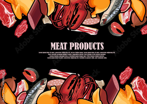 A variety of meat products painted in a frame