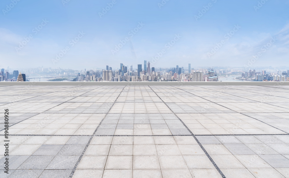 Road ground and Chongqing urban architectural landscape skyline