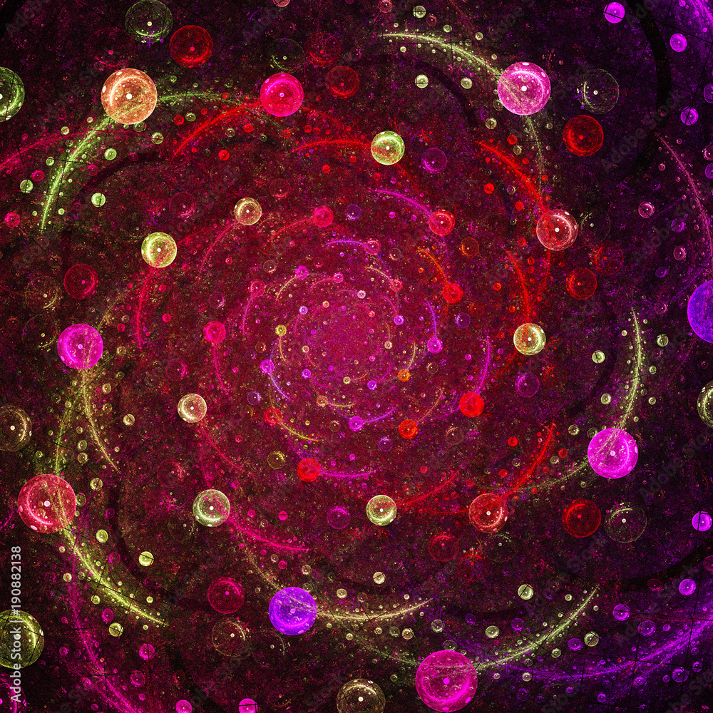 Naklejka premium Birth of universe. Rotation bubble galaxy. 3D surreal illustration. Sacred geometry. Mysterious psychedelic relaxation pattern. Fractal abstract texture. Digital artwork graphic astrology magic