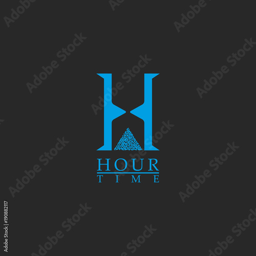 Capital letter H monogram logo, concept time symbol, minimal style simple identity initial, creative blue hourglass shape