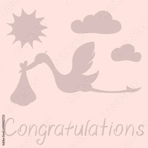 Congratulations card with stork carrying baby