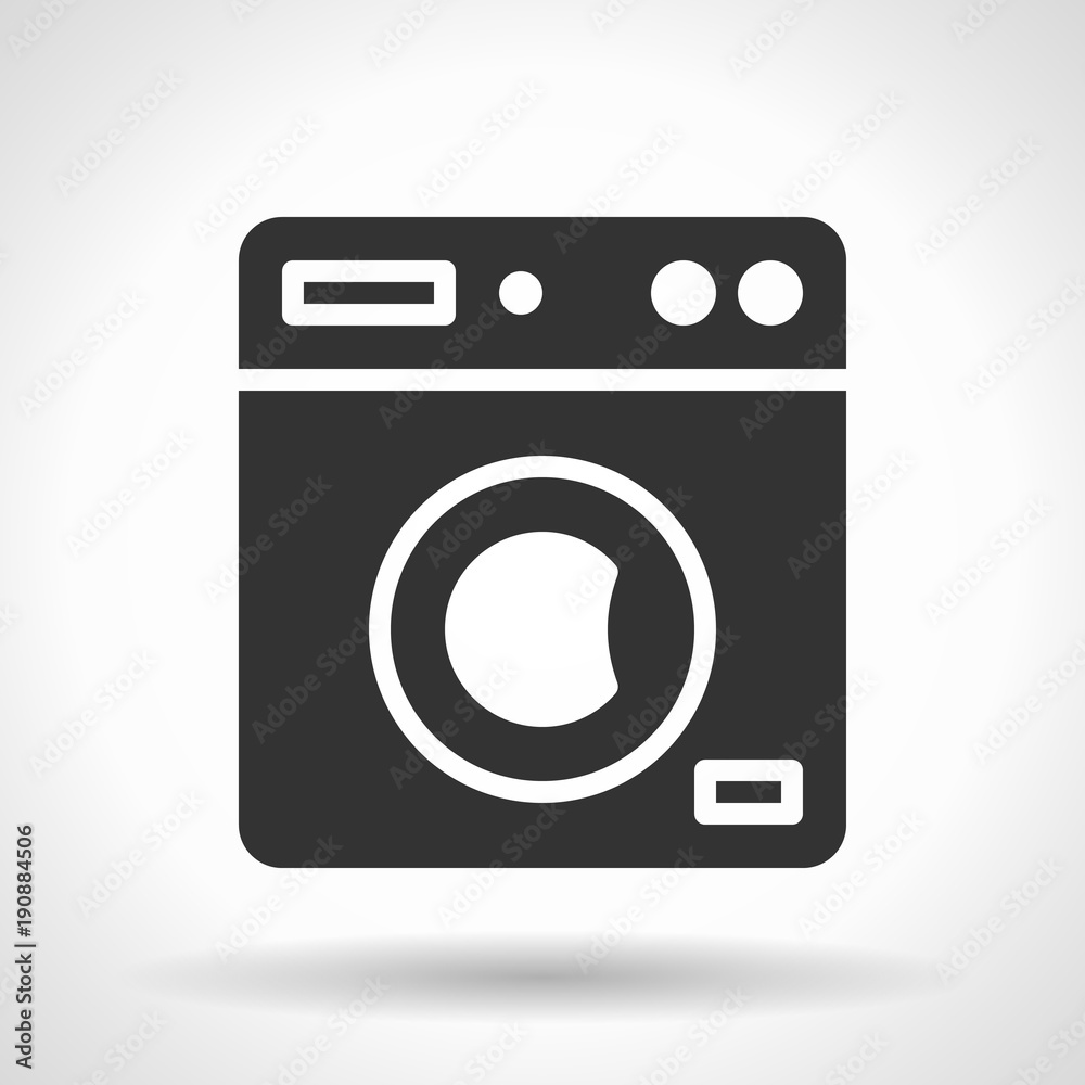 Monochromatic clothes washer icon with hovering effect shadow on grey gradient background. EPS 10