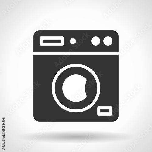 Monochromatic clothes washer icon with hovering effect shadow on grey gradient background. EPS 10