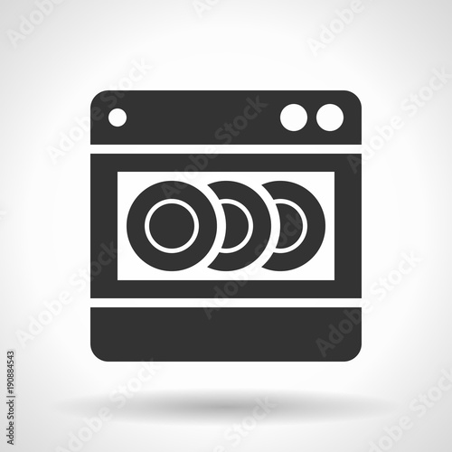 Monochromatic dishwashing machine  icon with hovering effect shadow on grey gradient background. EPS 10