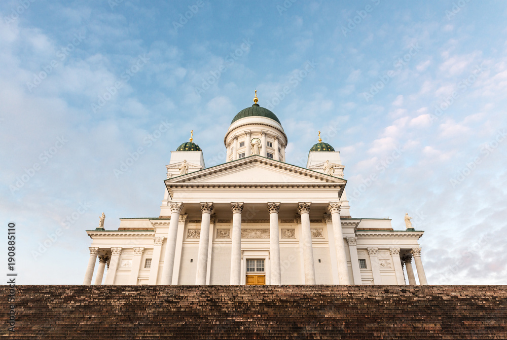 Helsinki Cathedral against a cloudy blue sky
