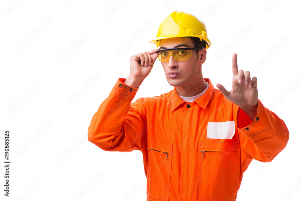 Construction worker wearing hard hat isolated on white Construction worker wearing hard hat isolated on white