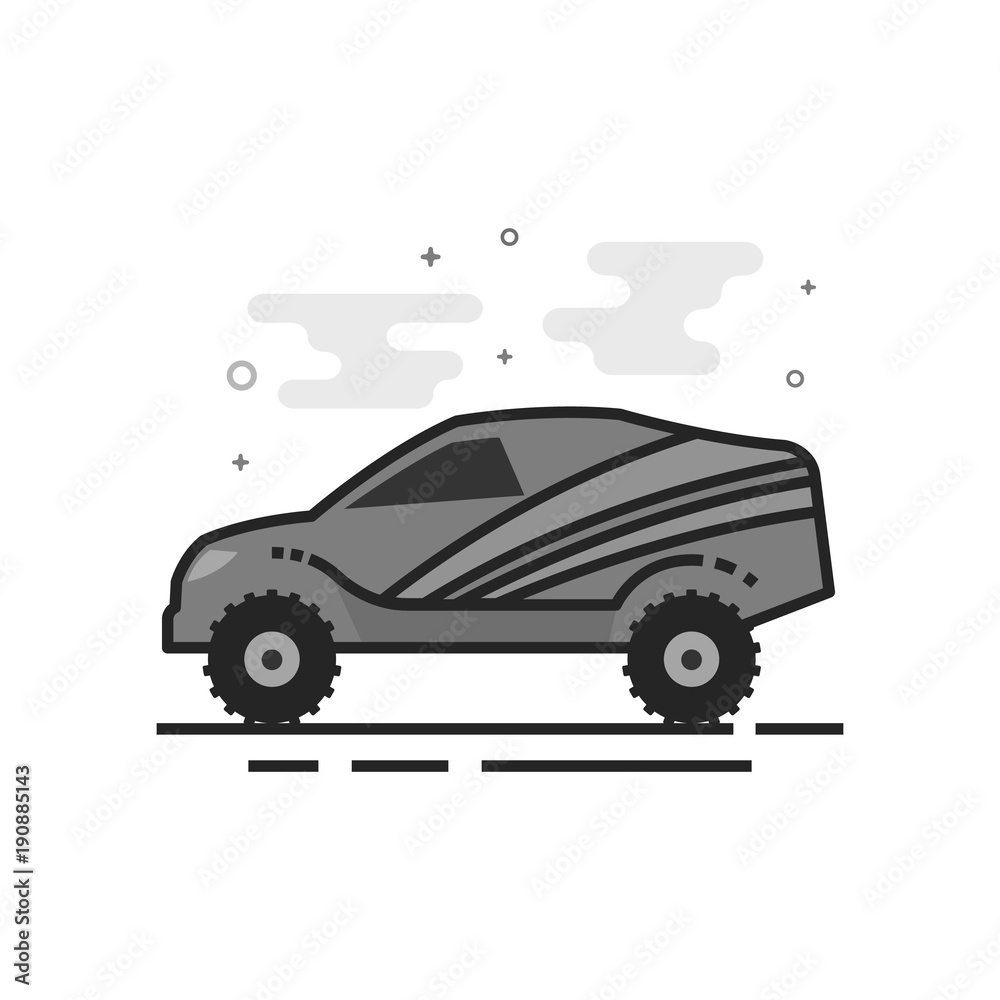 Rally car icon in flat outlined grayscale style. Vector illustration.