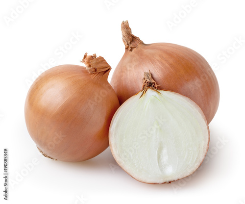 Onion bulbs isolated on white background with clipping path